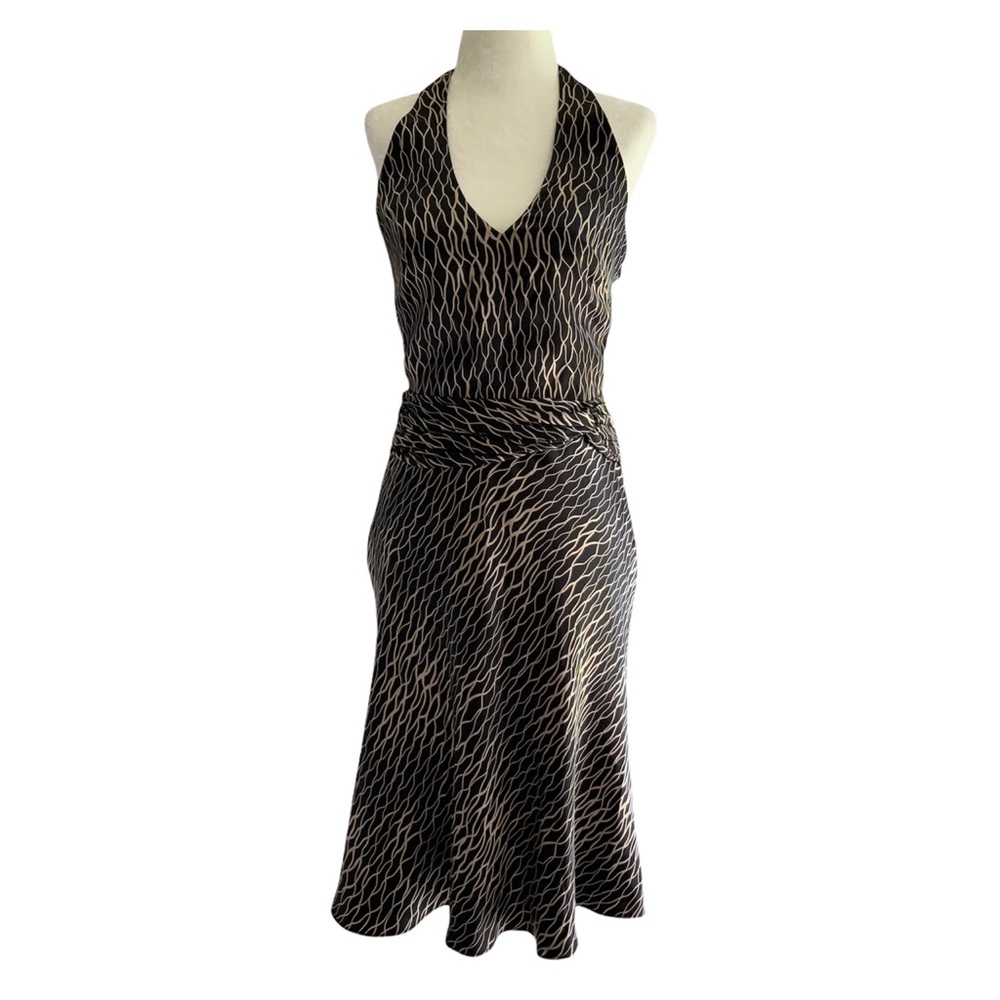 NWT Laundry by Shelli Segal Silk Halter Dress Black Gold Sz 2